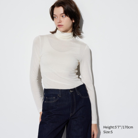 Ультралегкая водолазка HEATTECH Uniqlo термолонгслив 1159800113 (Молочный, M)