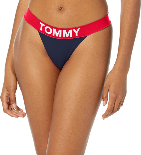 Женские трусики тонг Tommy Hilfiger с эластичным поясом 1159789331 (Синий/Красный, L)