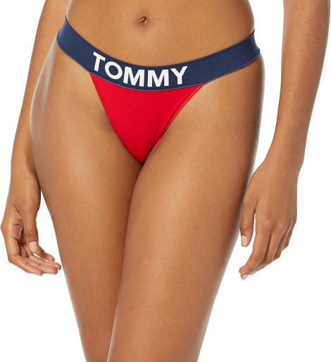 Женские трусики тонг Tommy Hilfiger с эластичным поясом 1159771271 (Синий/Красный, M)