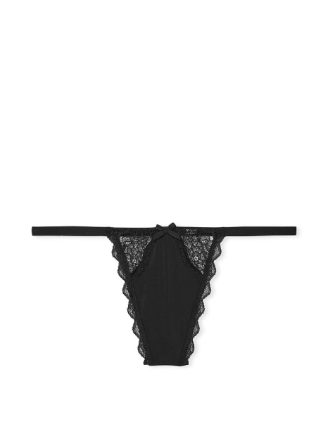 Гладкие трусики стринги Victoria's Secret с кружевом 1159810375 (Черный, XL)