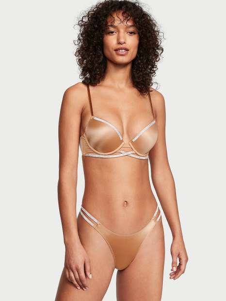 Гладкие трусики бразилианы Victoria's Secret со стразами 1159803820 (Бежевый, XS)