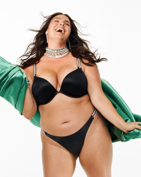 Гладкие трусики бразилианы Victoria's Secret со стразами 1159804050 (Черный, XL)