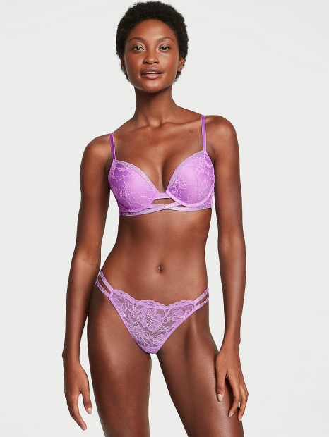 Кружевные трусики со стразами Victoria's Secret тонг 1159807310 (Сиреневый, XS)