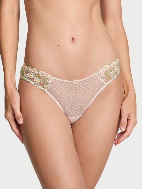 Женские сетчатые трусики бразилиана Victoria's Secret с вышивкой 1159807372 (Молочный, S)
