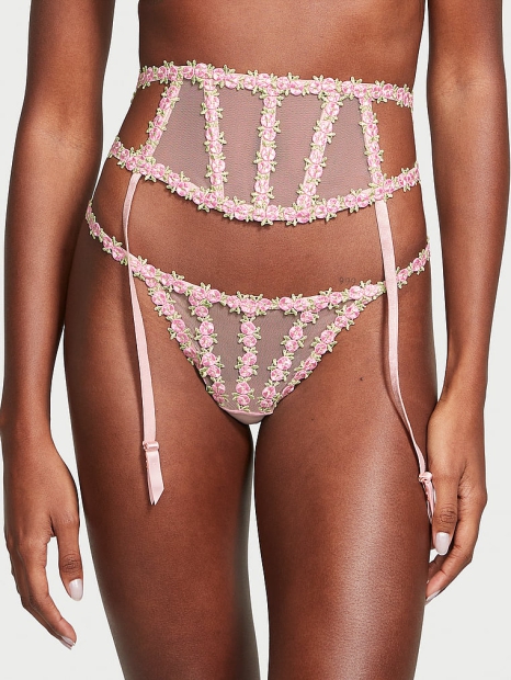 Кружевные трусики с вышивкой Victoria's Secret стринг бикини 1159808329 (Розовый, XL)