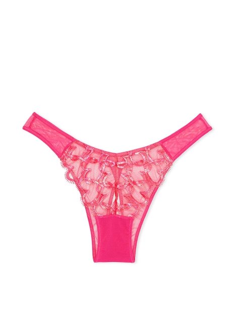 Женские сетчатые трусики бразильяны Victoria's Secret с мерцающей вышивкой 1159808537 (Розовый, XS)