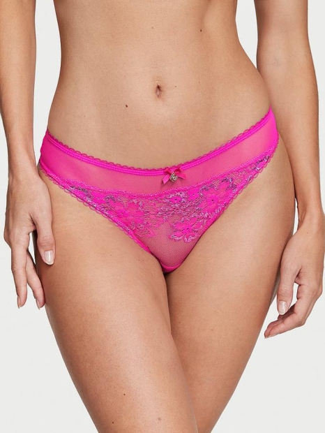 Жіночі сітчасті трусики тонг Victoria's Secret з мереживом 1159809602 (Рожевий, M)