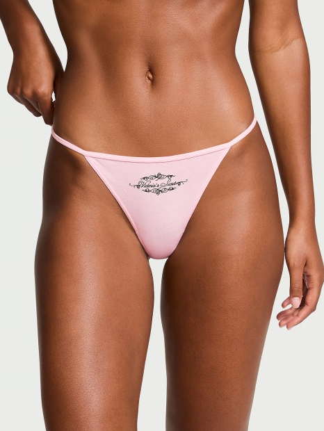 Женские трусики стринги Victoria's Secret с логотипом 1159813850 (Розовый, XS)