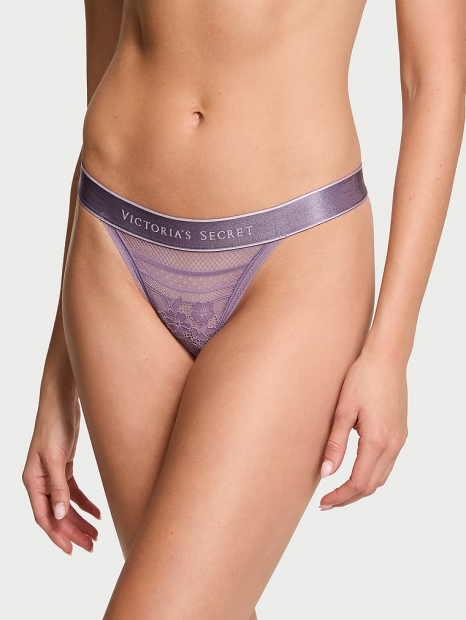 Кружевные трусики танга Victoria's Secret с логотипом 1159816965 (Сиреневый XXL)