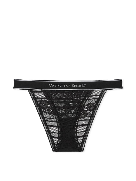 Кружевные трусики танга Victoria's Secret с логотипом 1159816257 (Черный M)