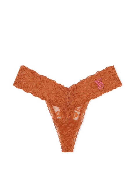 Кружевные трусики Victoria's Secret тонг с вышивкой 1159820756 (Коричневый M)