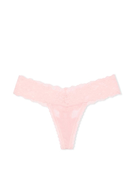 Кружевные трусики Victoria's Secret тонг с блестящими мини-пайетками 1159826788 (Розовый XS)