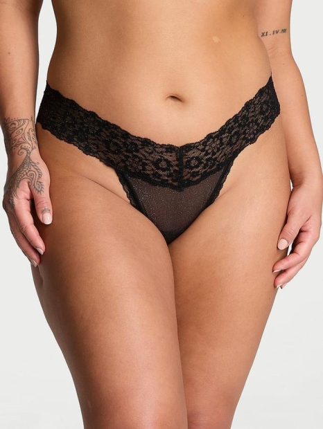 Кружевные трусики Victoria's Secret тонг с блестящими мини-пайетками1159820973 (Черный M)