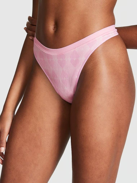 Трусики безшовні тонг Victoria's Secret PINK з принтом 1159821276 (Рожевий S)