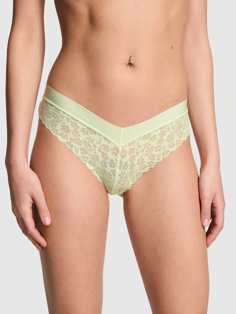 Женские бесшовные трусики тонг Victoria's Secret Pink с сетчатым узором 1159821326 (Салатовый L)
