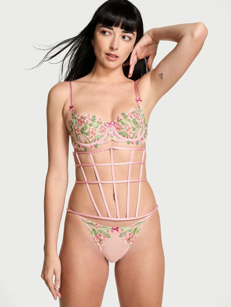 Женские трусики бразилиана Victoria's Secret с вышивкой 1159825955 (Розовый XL)