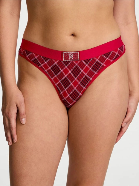 Трусики тонг Victoria's Secret с логотипом из страз 1159823141 (Красный XS)