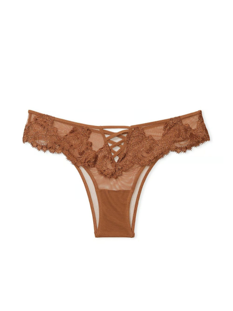 Сетчатые трусики бразильяна Victorias Secret с вышивкой 1159839404 (Коричневый L)