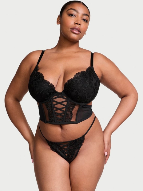 Сетчатые трусики тонг Victorias Secret с вышивкой 1159823131 (Черный L)