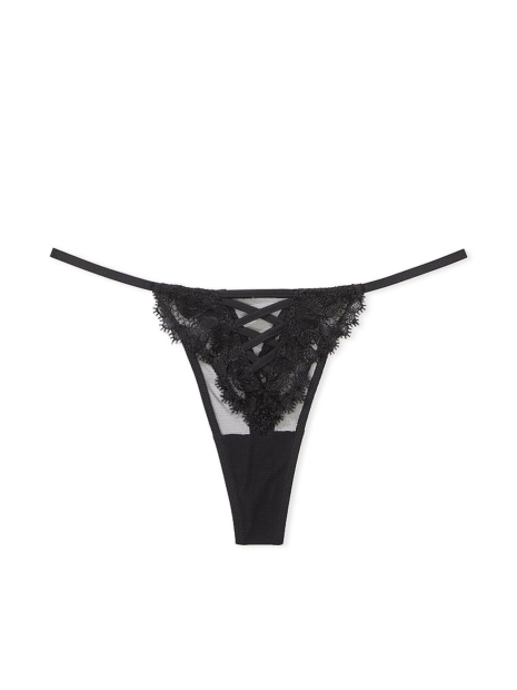 Сетчатые трусики тонг Victorias Secret с вышивкой 1159823131 (Черный L)