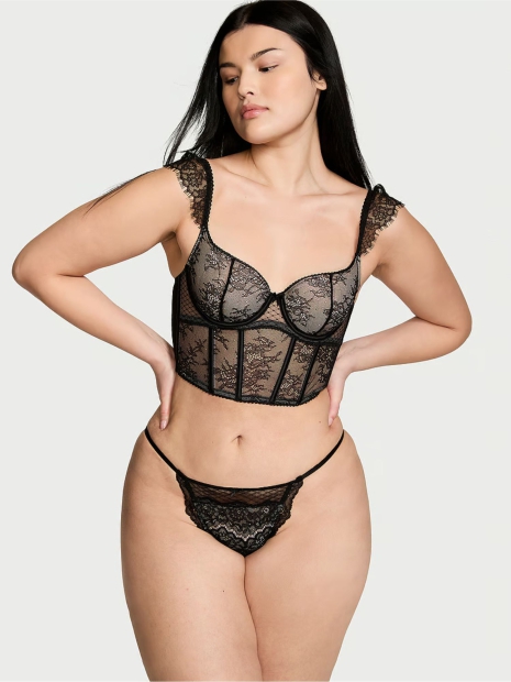 Жіночі мереживні трусики Victoria's Secret бікіні оригінал 1159823213 (Чорний M)