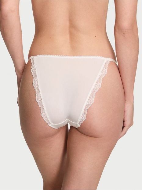 Женские гладкие трусики Victoria's Secret стринг бикини с кружевом 1159823261 (Молочный M)