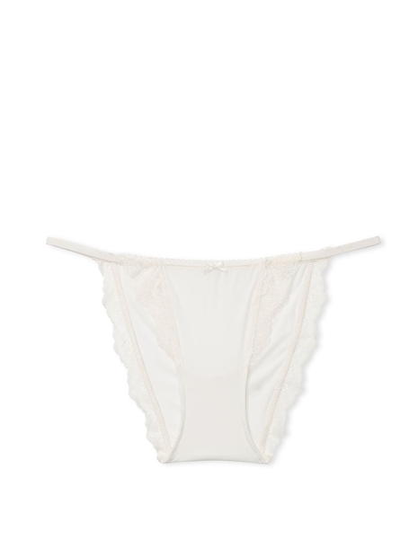 Женские гладкие трусики Victoria's Secret стринг бикини с кружевом 1159823261 (Молочный M)