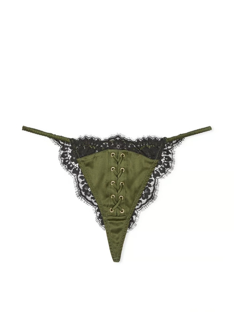 Кружевные трусики танга Victoria's Secret 1159823791 (Черный/Зеленый XXL)