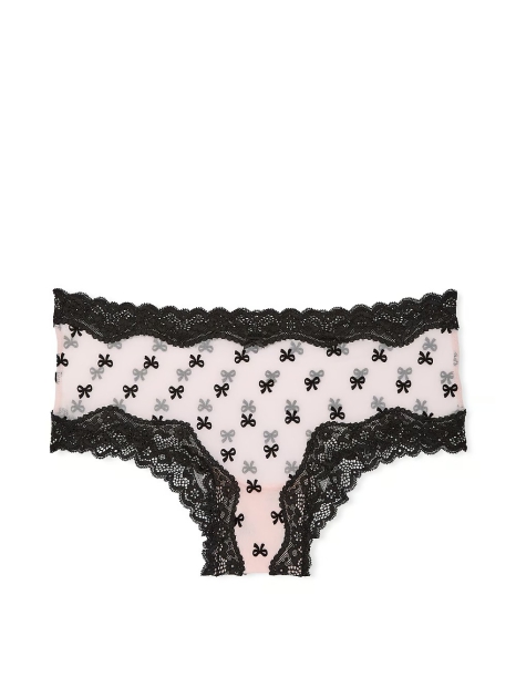 Сетчатые трусики чики Victoria's Secret с кружевными вставками 1159823823 (Черный/Белый L)