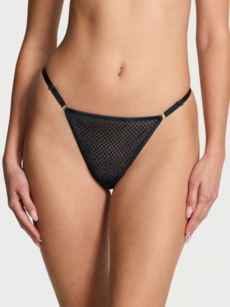 Сетчатые трусики стринги Victoria's Secret со стразами 1159824726 (Синий M)