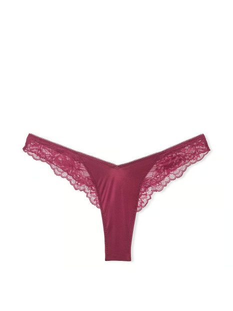 Шикарные трусики тонг Victoria's Secret с кружевом 1159823946 (Бордовый XS)