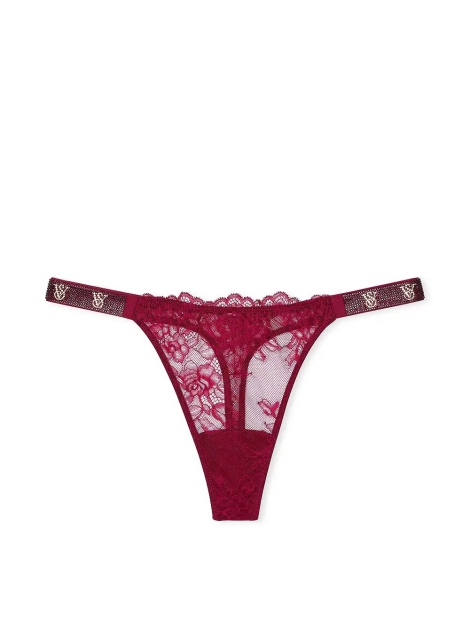 Кружевные трусики тонг Victoria's Secret со стразами 1159823980 (Бордовый S)