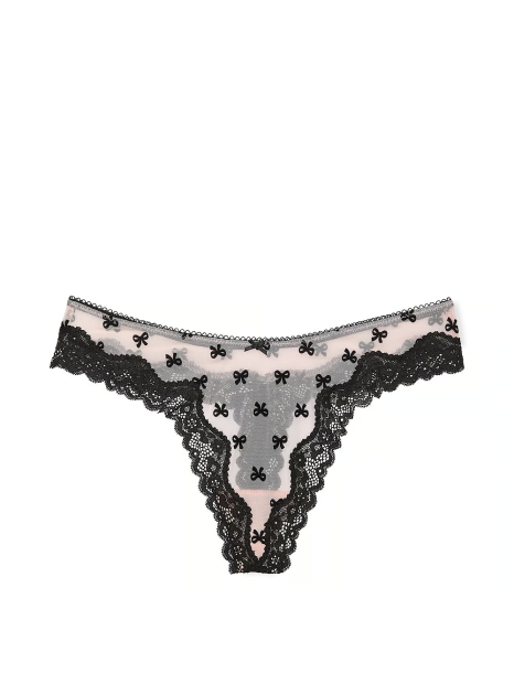Женские сетчатые трусики тонг Victoria's Secret с кружевом 1159824257 (Черный/Белый M)