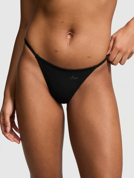 Хлопковые трусики стринги Victoria's Secret PINK 1159824701 (Черный M)