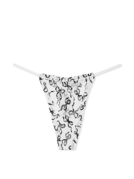 Кружевные трусики тонг Victoria's Secret 1159825277 (Черный/Белый XL)