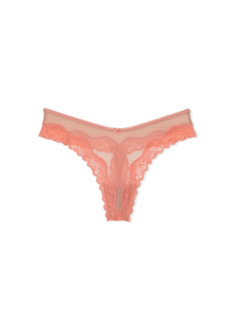 Жіночі сітчасті трусики тонг Victoria's Secret з мереживом 1159825531 (Бежевий L)