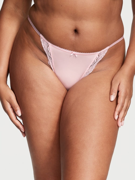 Женские гладкие трусики Victoria's Secret стринг бикини с кружевом 1159825953 (Розовый M)