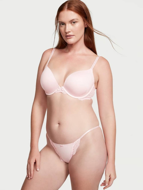 Женские гладкие трусики Victoria's Secret стринг бикини с кружевом 1159825953 (Розовый M)
