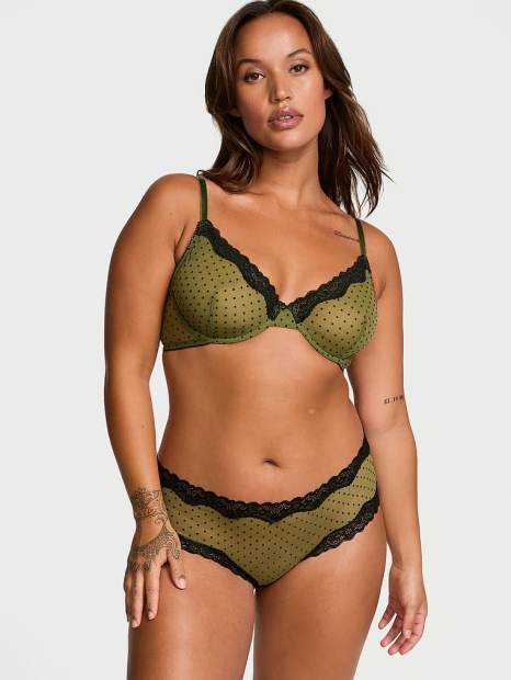 Сетчатые трусики чики Victoria's Secret с кружевными вставками 1159825959 (Зеленый S)