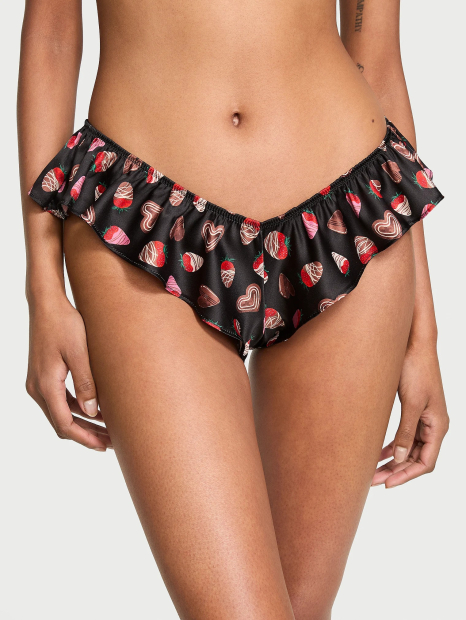Женские атласные трусики чики Victoria's Secret с принтом 1159833628 (Черный XS)