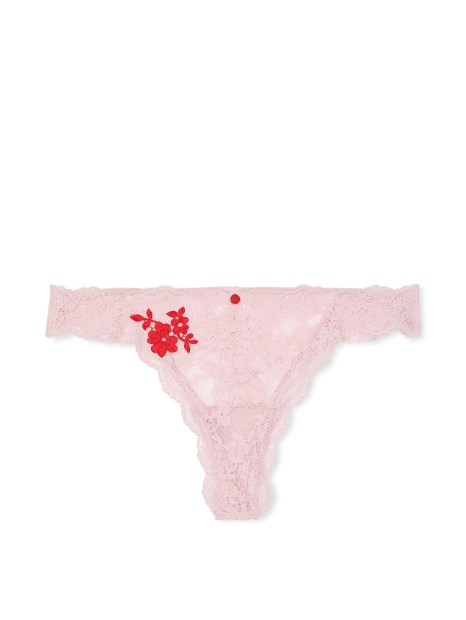 Кружевные трусики тонг Victoria's Secret с вышивкой 1159826019 (Розовый XS)