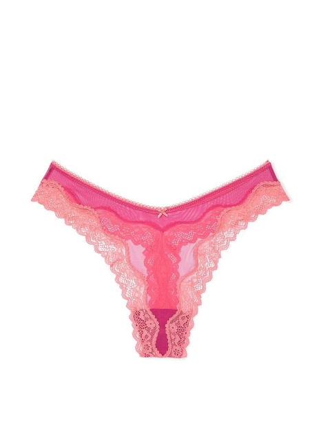 Женские сетчатые трусики тонг Victoria's Secret с кружевом 1159826234 (Розовый XL)