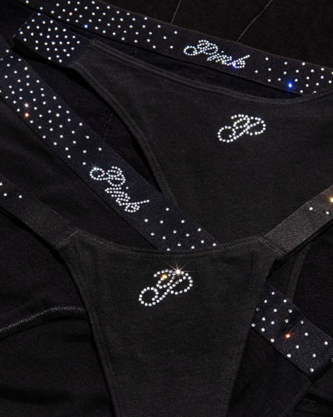 Женские трусики шортики Victoria's Secret Pink со стразами 1159826662 (Черный XXL)