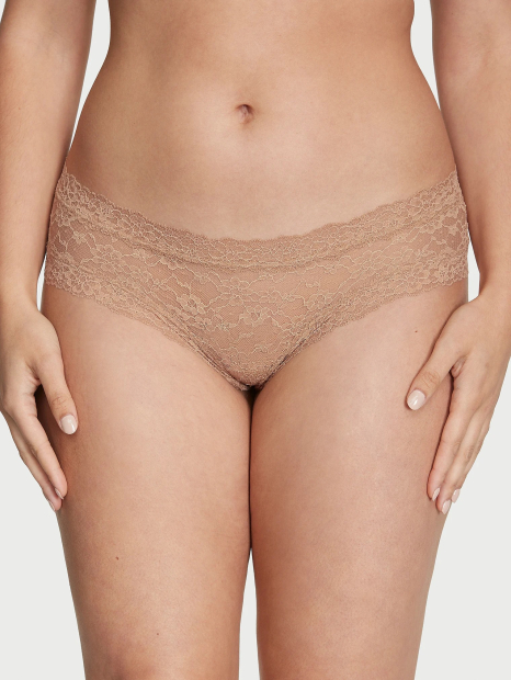 Кружевные трусики чики Victoria's Secret 1159838104 (Бежевый XL)