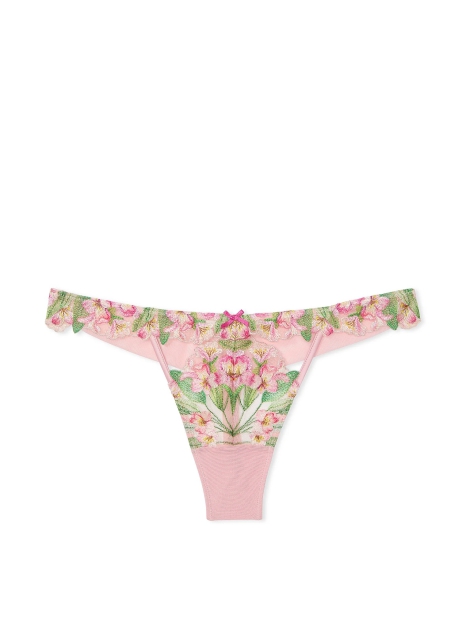 Сетчатые трусики тонг Victoria's Secret с вышивкой 1159826794 (Розовый XL)