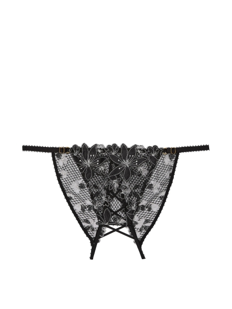 Откритые трусики бикини Victoria's Secret с вышивкой 1159826883 (Черный XS)