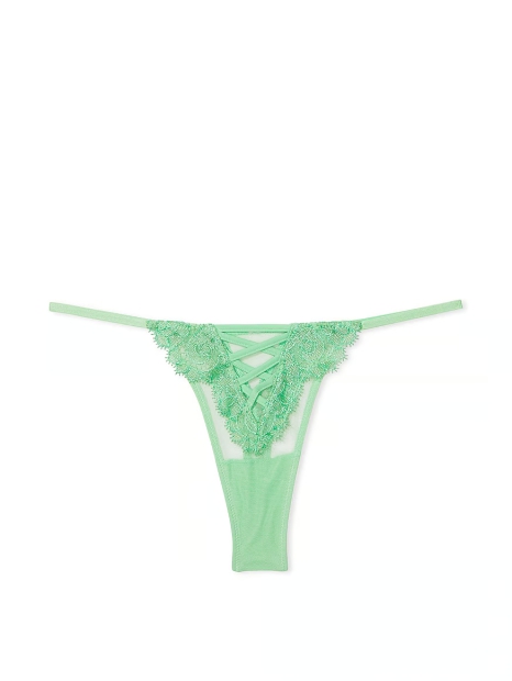 Кружевные трусики тонг Victorias Secret с вышивкой 1159827133 (Зеленый M)