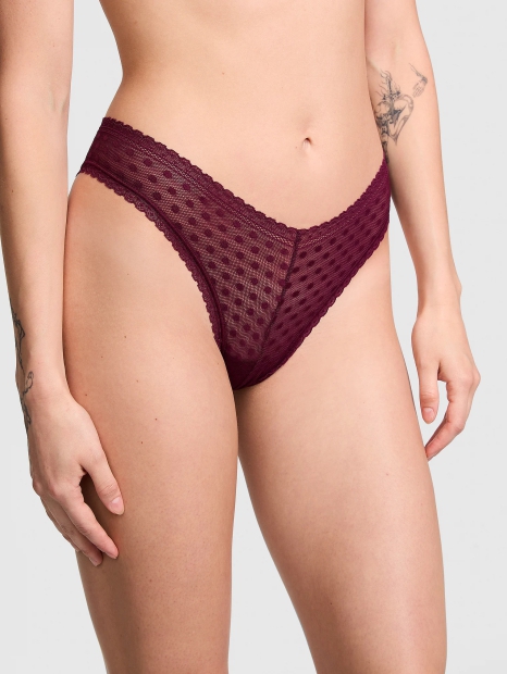 Женские сетчатые трусики бразилияны Victoria's Secret Pink 1159827552 (Бордовый S)