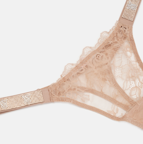 Мереживні трусики тонг Victoria's Secret зі стразами 1159830881 (Бежевий L)