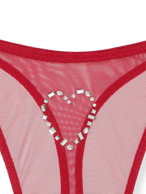 Сітчасті трусики тонг Victoria's Secret зі стразами 1159833503 (Червоний L)